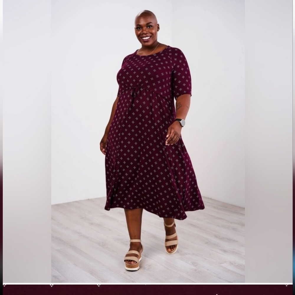 Latched Mama Drawstring Midi Nursing Dress, Size Large, Burgundy Print